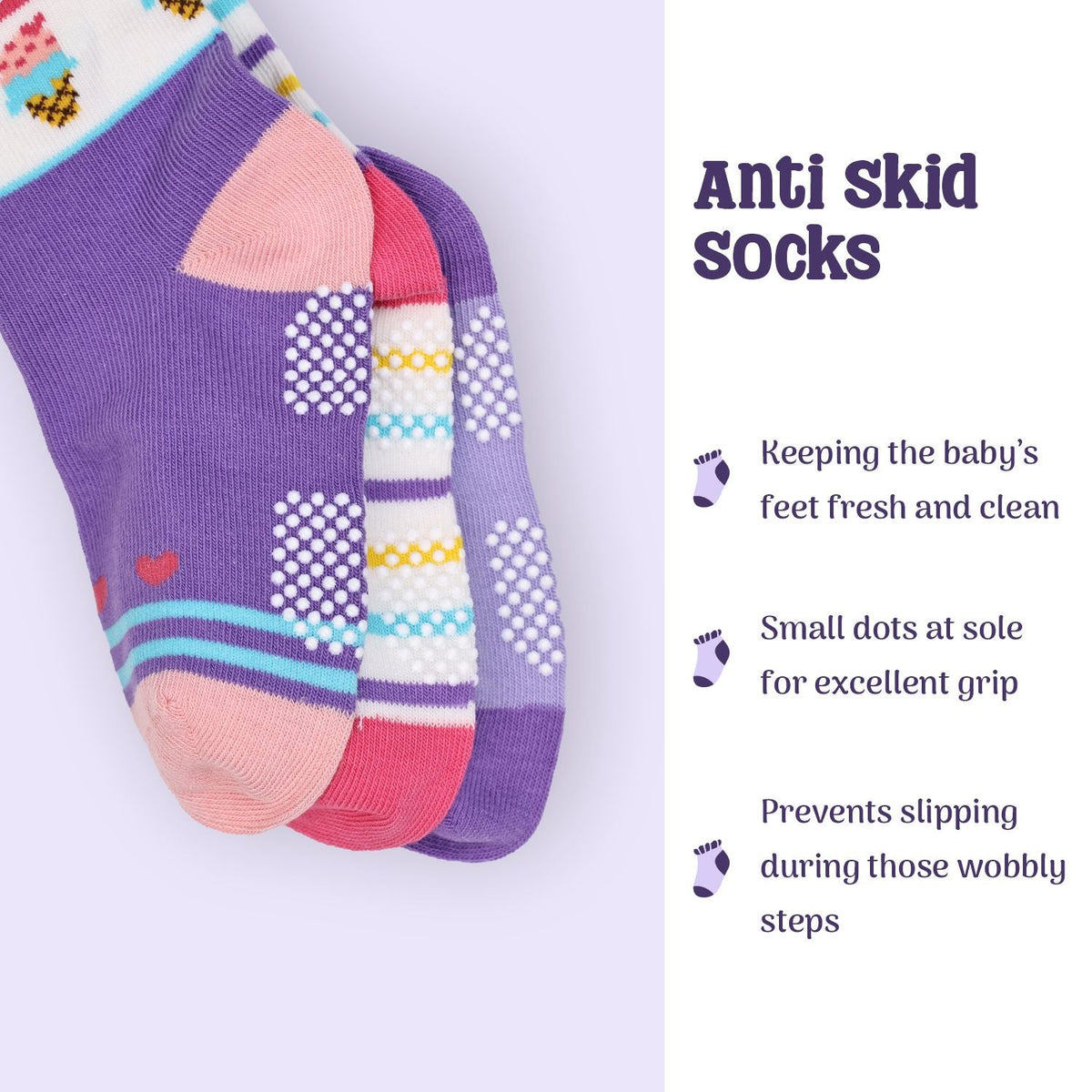 Baby Organic Cotton Antiskid Cute Detailed Socks - Multi Colour - Pack of 6
