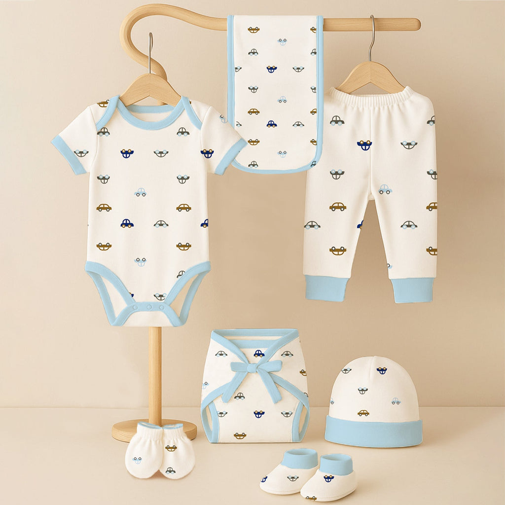 Car Print Organic Cotton Newborn Gift Set