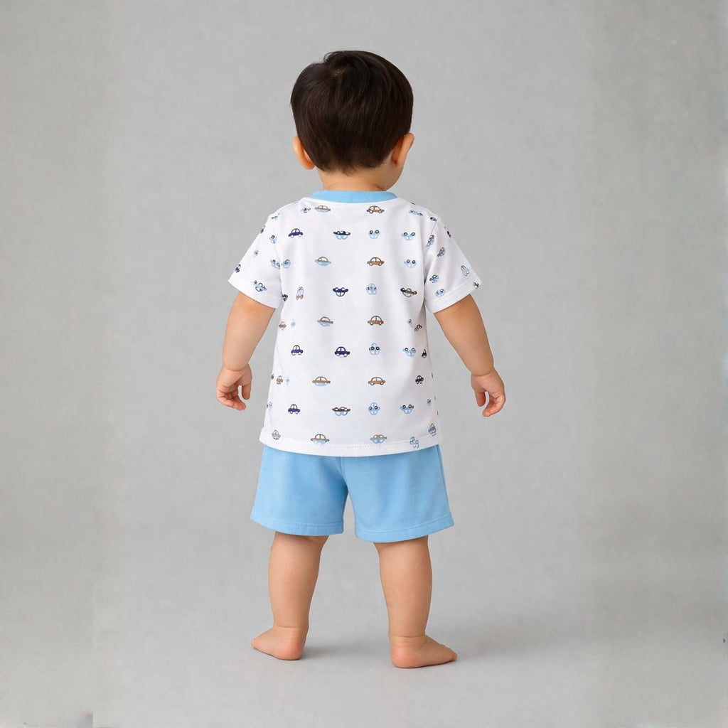Car Print Cotton Kids T-Shirt & Shorts Set