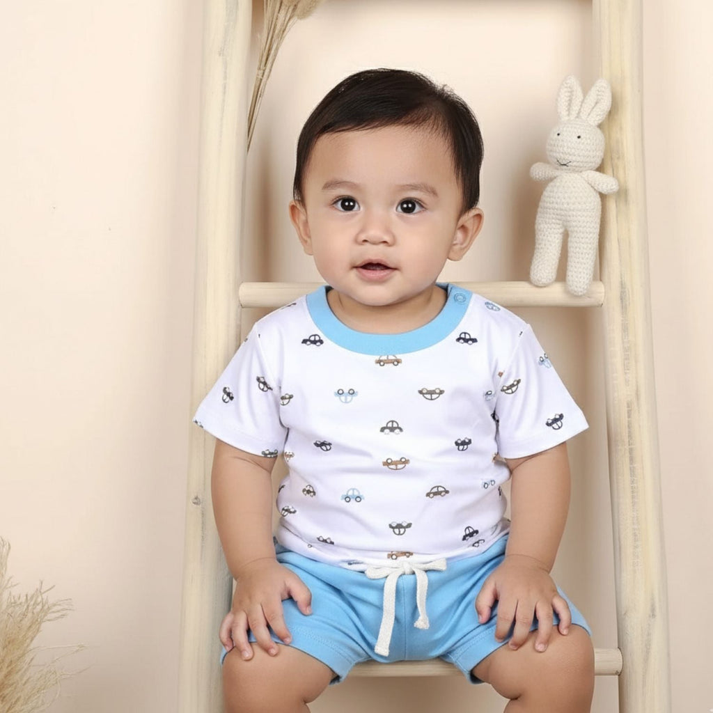 Car Print Cotton Kids T-Shirt & Shorts Set