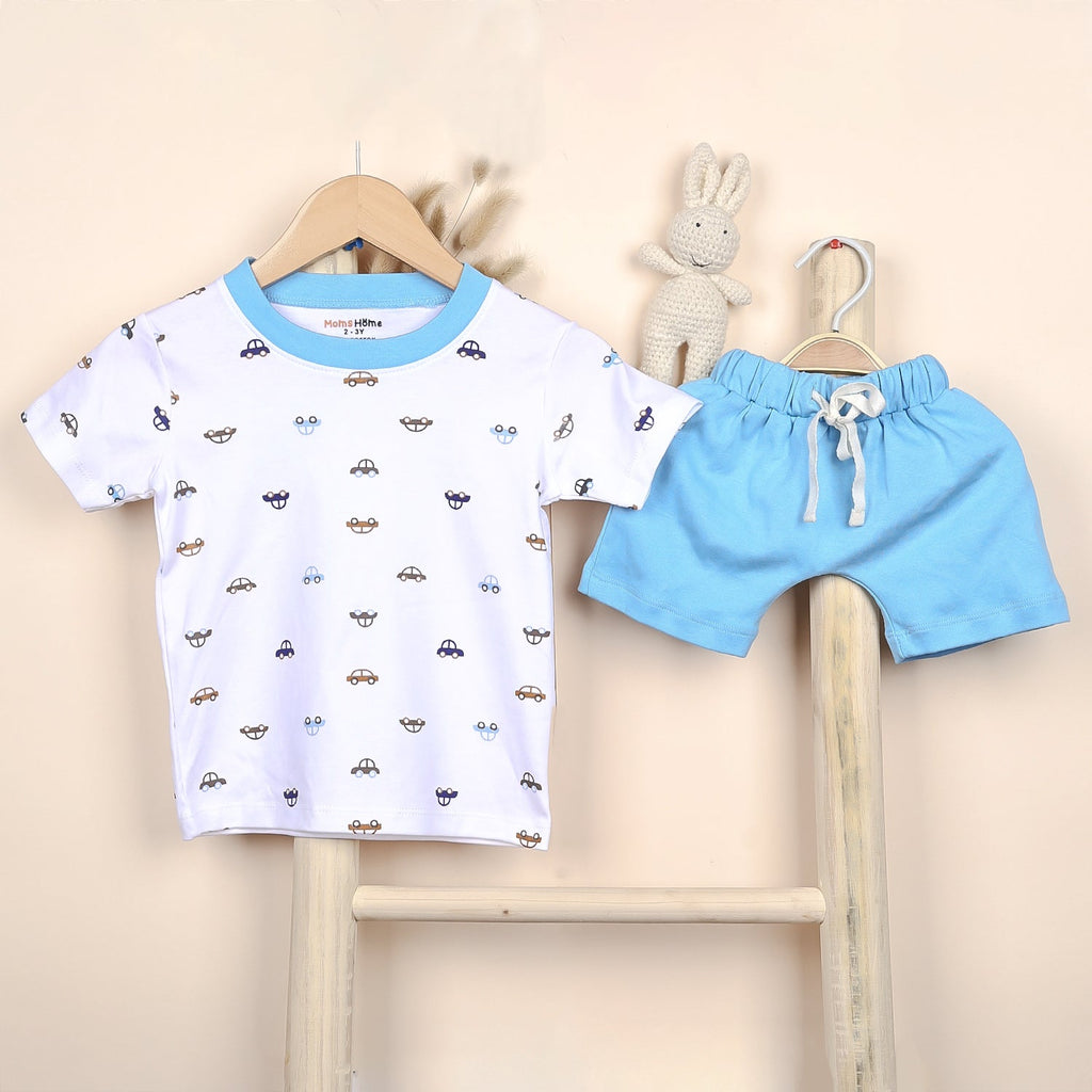 Car Print Cotton Kids T-Shirt & Shorts Set