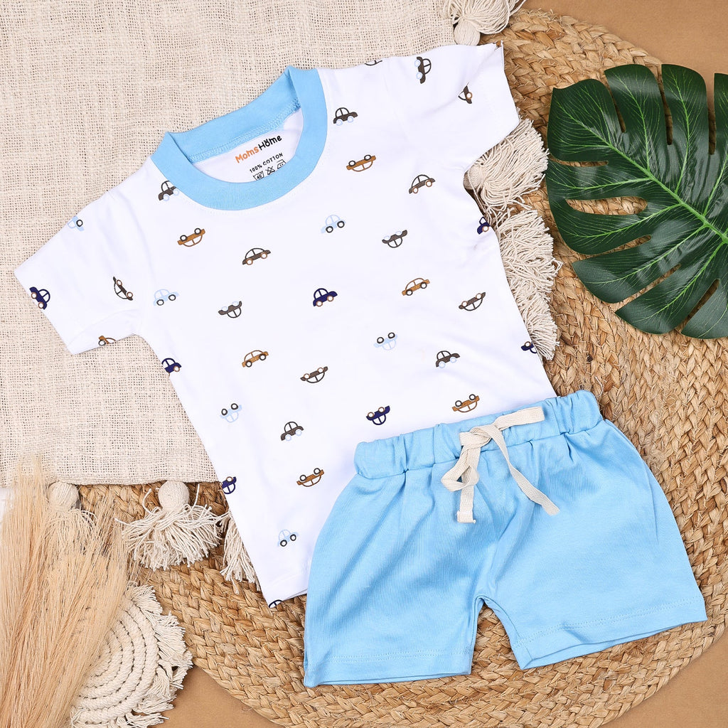 Car Print Cotton Kids T-Shirt & Shorts Set