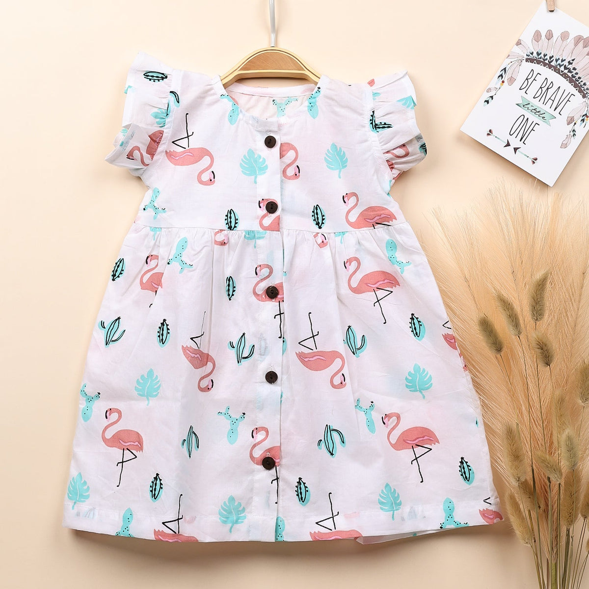 Baby Girl Organic Cotton Sleeveless Frock - Flamingo