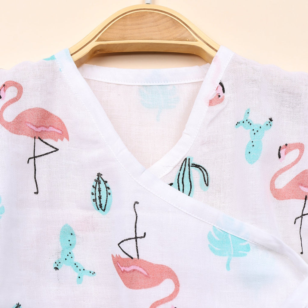 Baby Organic Cotton Front Open Jhabla - Flamingo