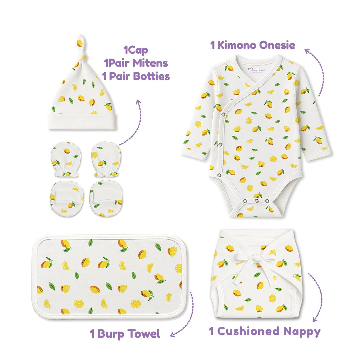Lemon Organic Cotton Baby Gift Set - 6 Pieces