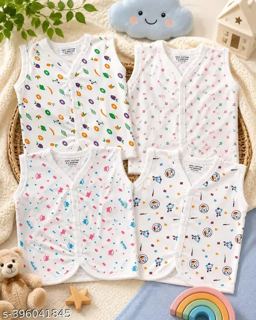 White Cotton Newborn Jhablas - Pack of 4