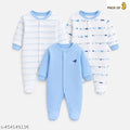 Multicolour Cotton Baby Sleepsuits - Set of 3