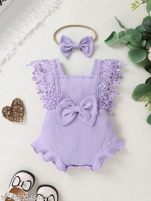 Baby Girls Lace Bodysuit with Headband