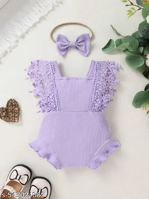 Baby Girls Lace Bodysuit with Headband