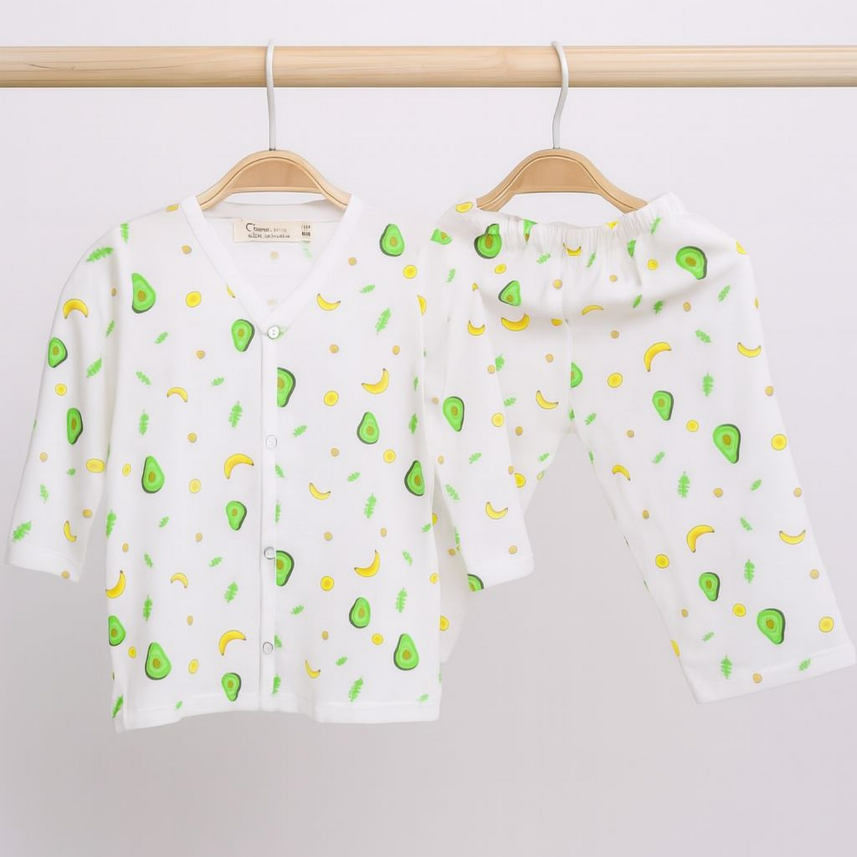 Organic Cotton Muslin Full Sleeves Jhabla & Pyjama For New Born - Avocado - Set of 1