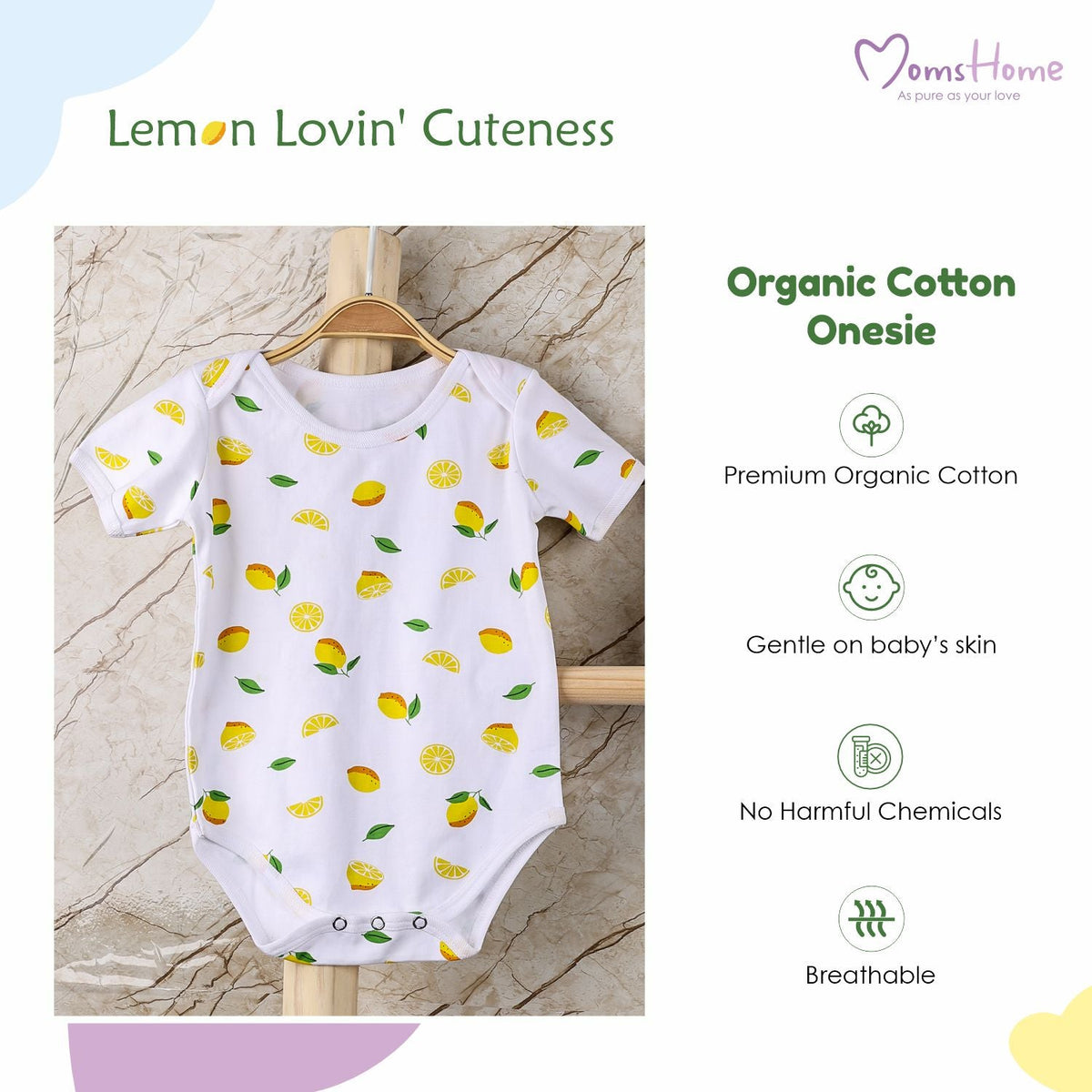 Baby Organic Cotton Onesie - Lemon - Pack of 1