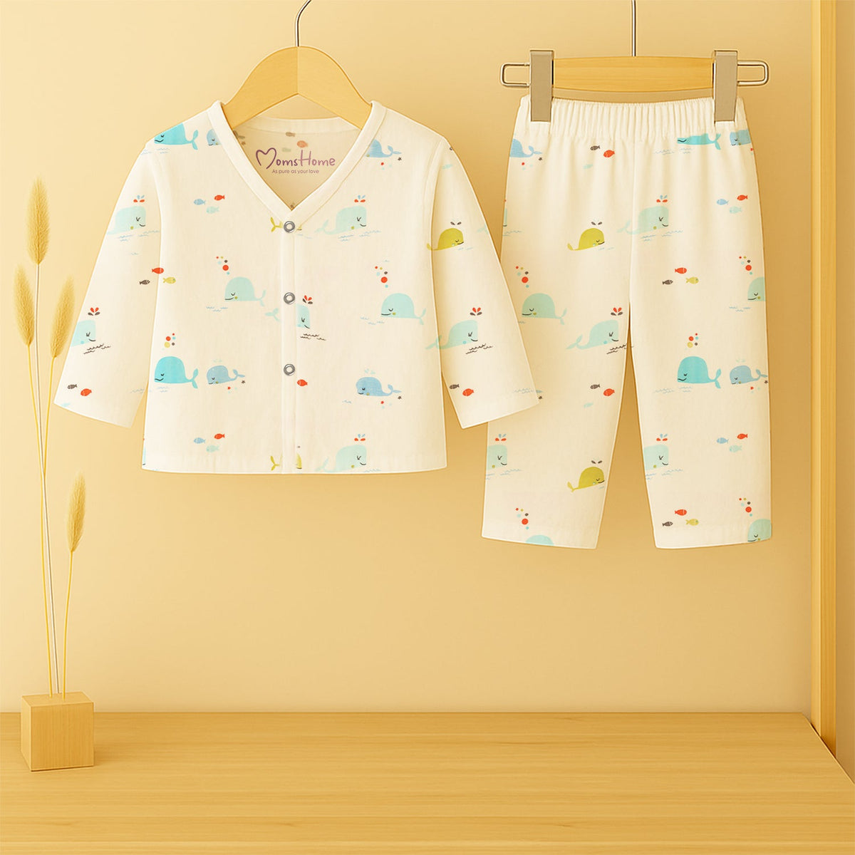Baby Unisex Organic Cotton Muslin Full Sleeves Jhabla & Payjama - Set of 1