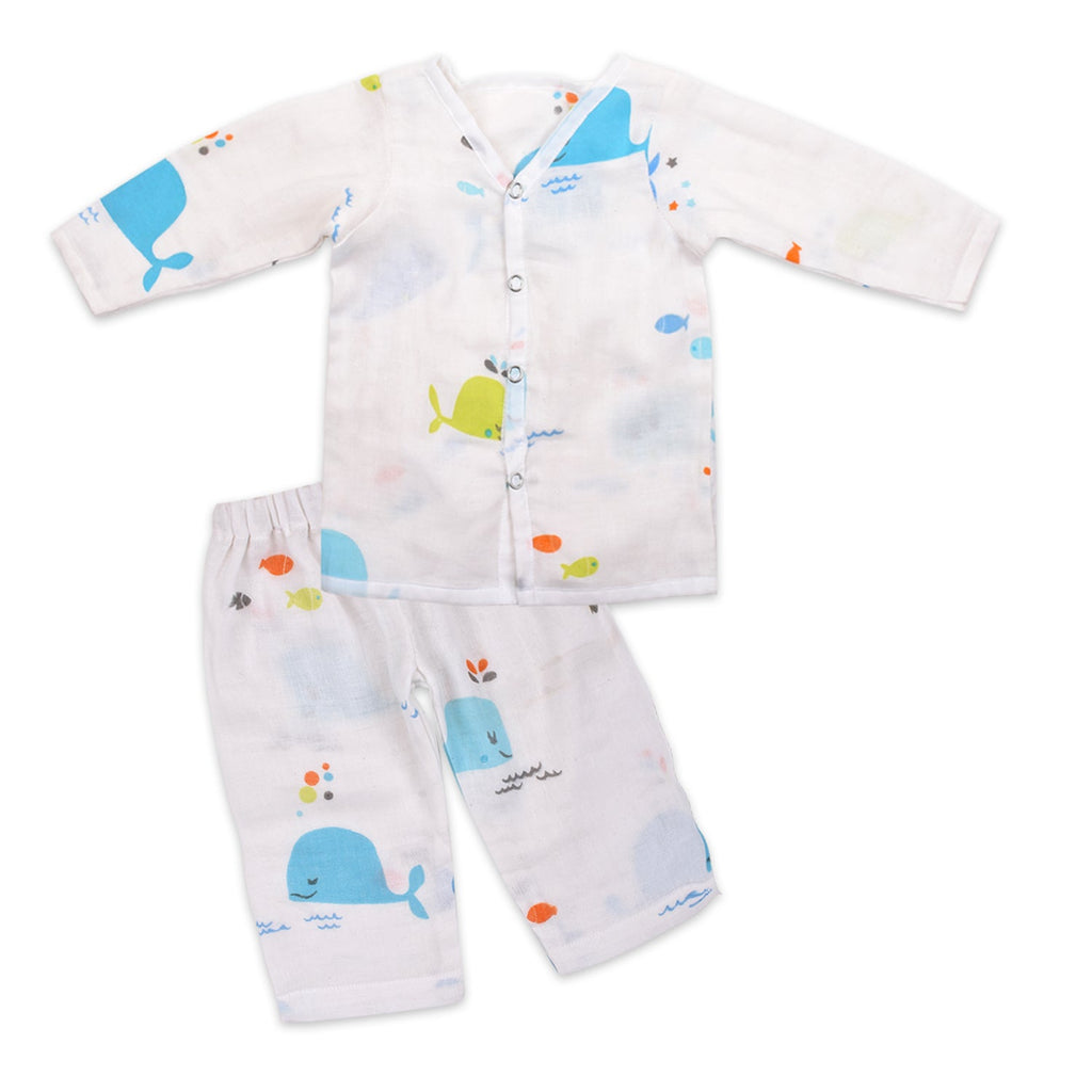 Baby Unisex Organic Cotton Muslin Full Sleeves Jhabla & Payjama - Set of 1