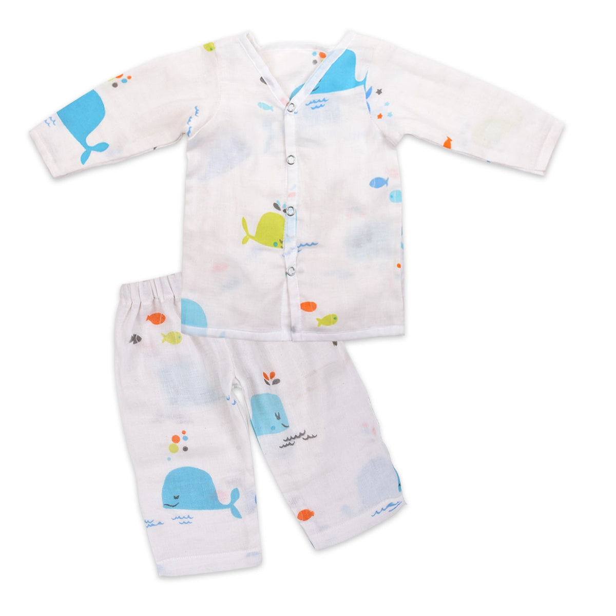 Baby Unisex Organic Cotton Muslin Full Sleeves Jhabla & Payjama - Set of 1