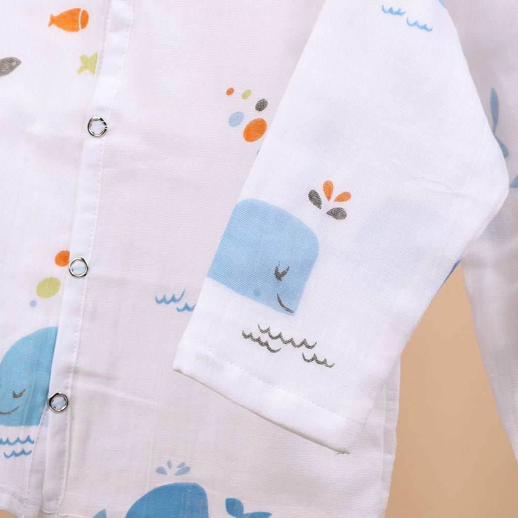 Baby Unisex Organic Cotton Muslin Full Sleeves Jhabla & Payjama - Set of 1