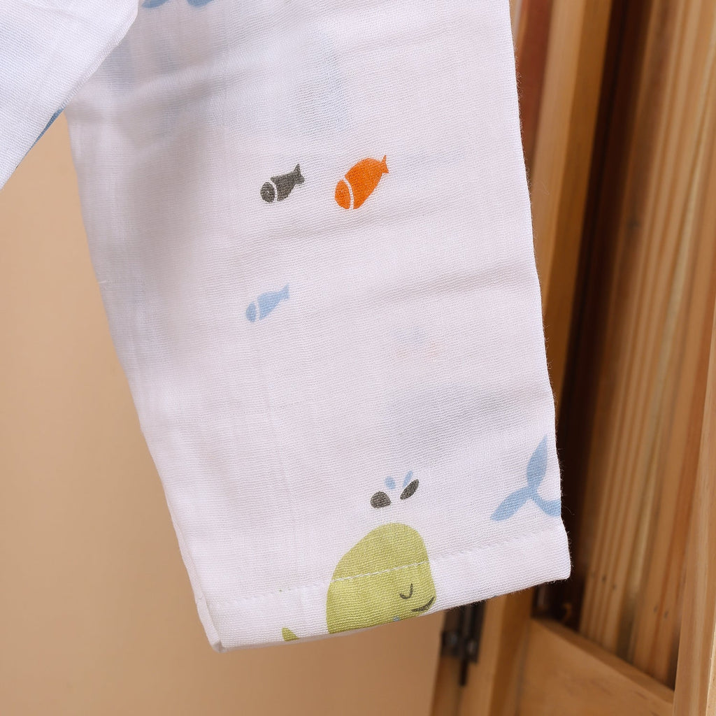 Baby Unisex Organic Cotton Muslin Full Sleeves Jhabla & Payjama - Set of 1