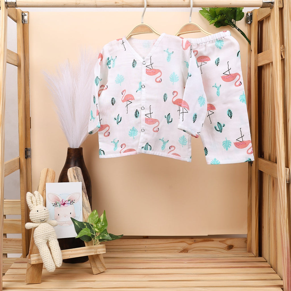 Baby Unisex Organic Cotton Muslin Full Sleeves Jhabla & Payjama - Set of 2