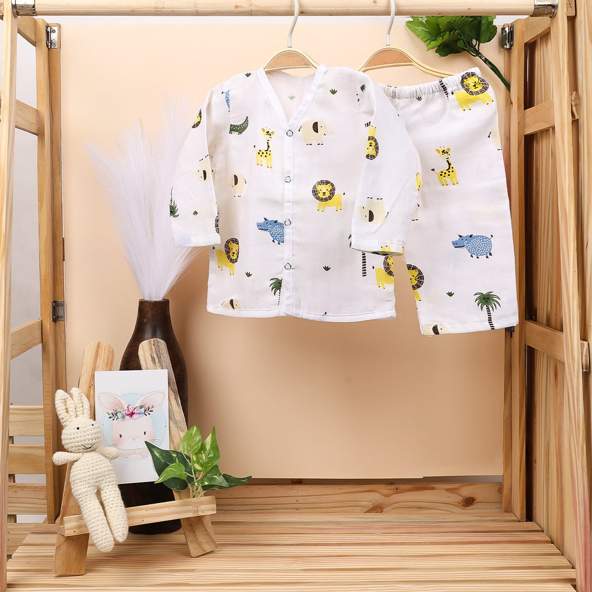 Baby Unisex Organic Cotton Muslin Full Sleeves Jhabla & Payjama - Set of 2