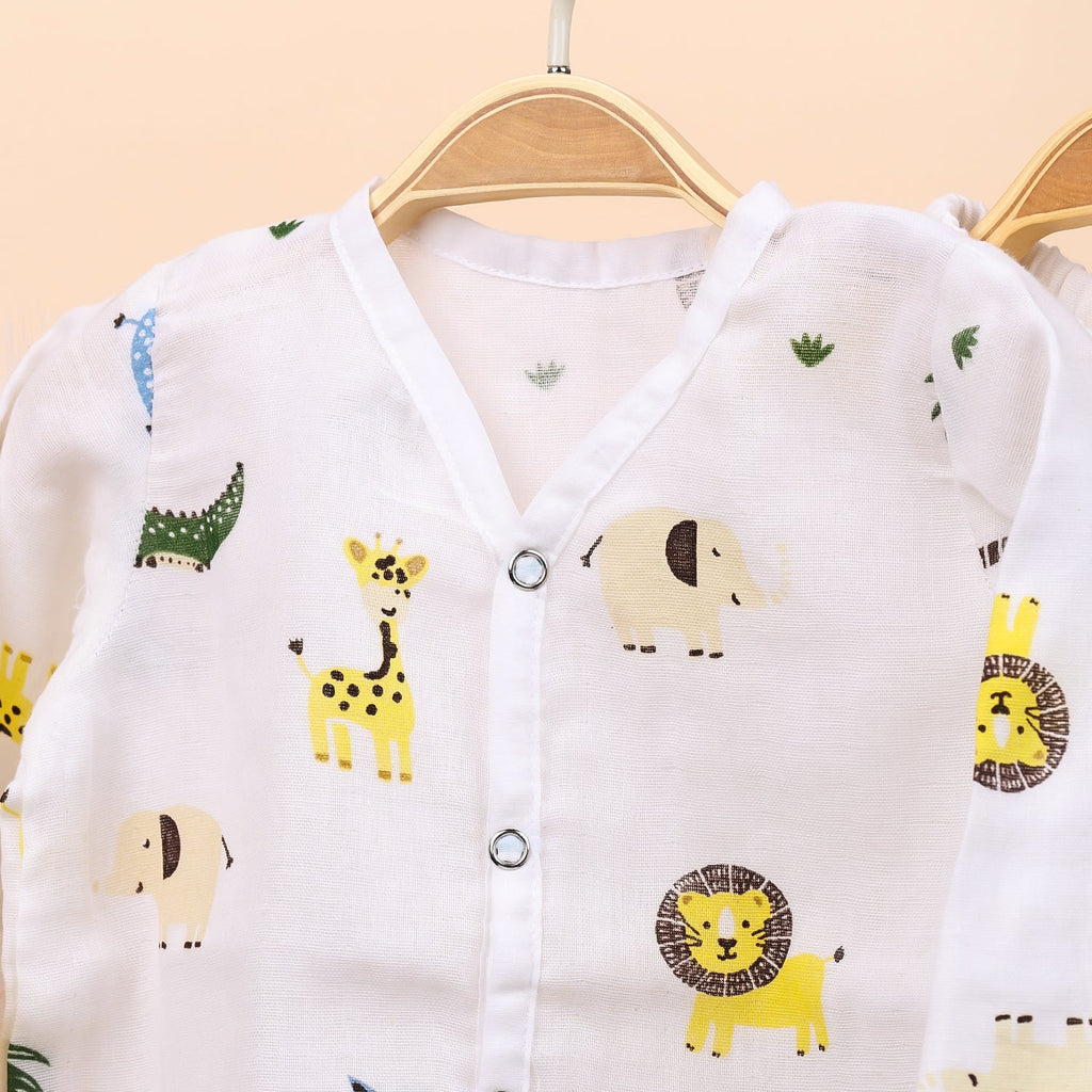 Baby Unisex Organic Cotton Muslin Full Sleeves Jhabla & Payjama - Set of 2