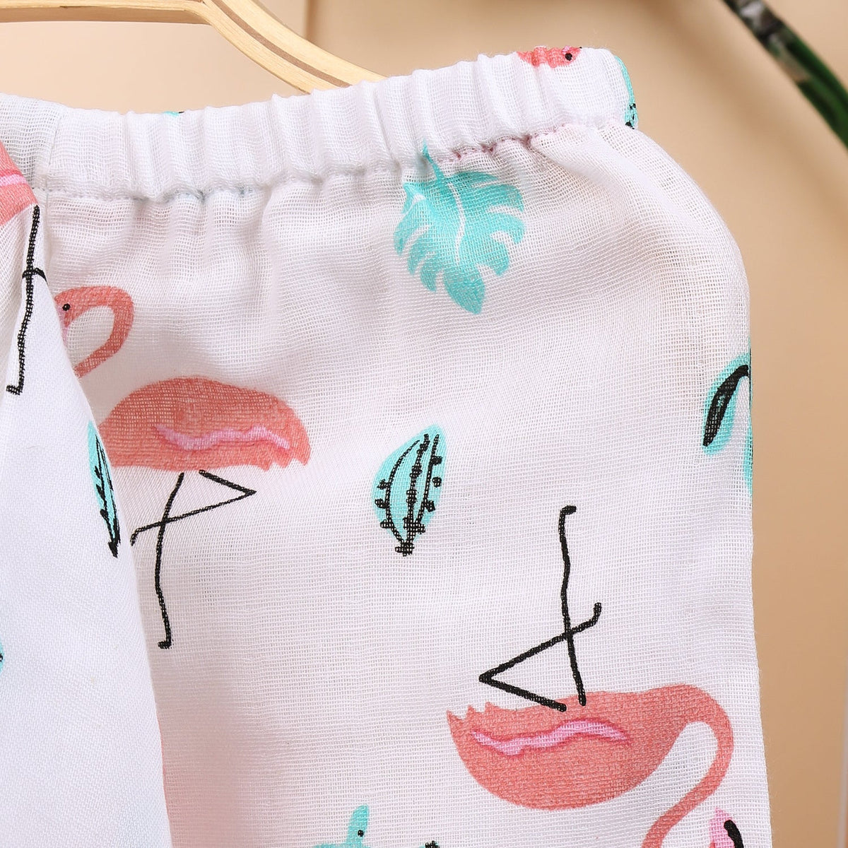 Baby Unisex Organic Cotton Muslin Full Sleeves Jhabla & Payjama - Flamingo - Set of 1