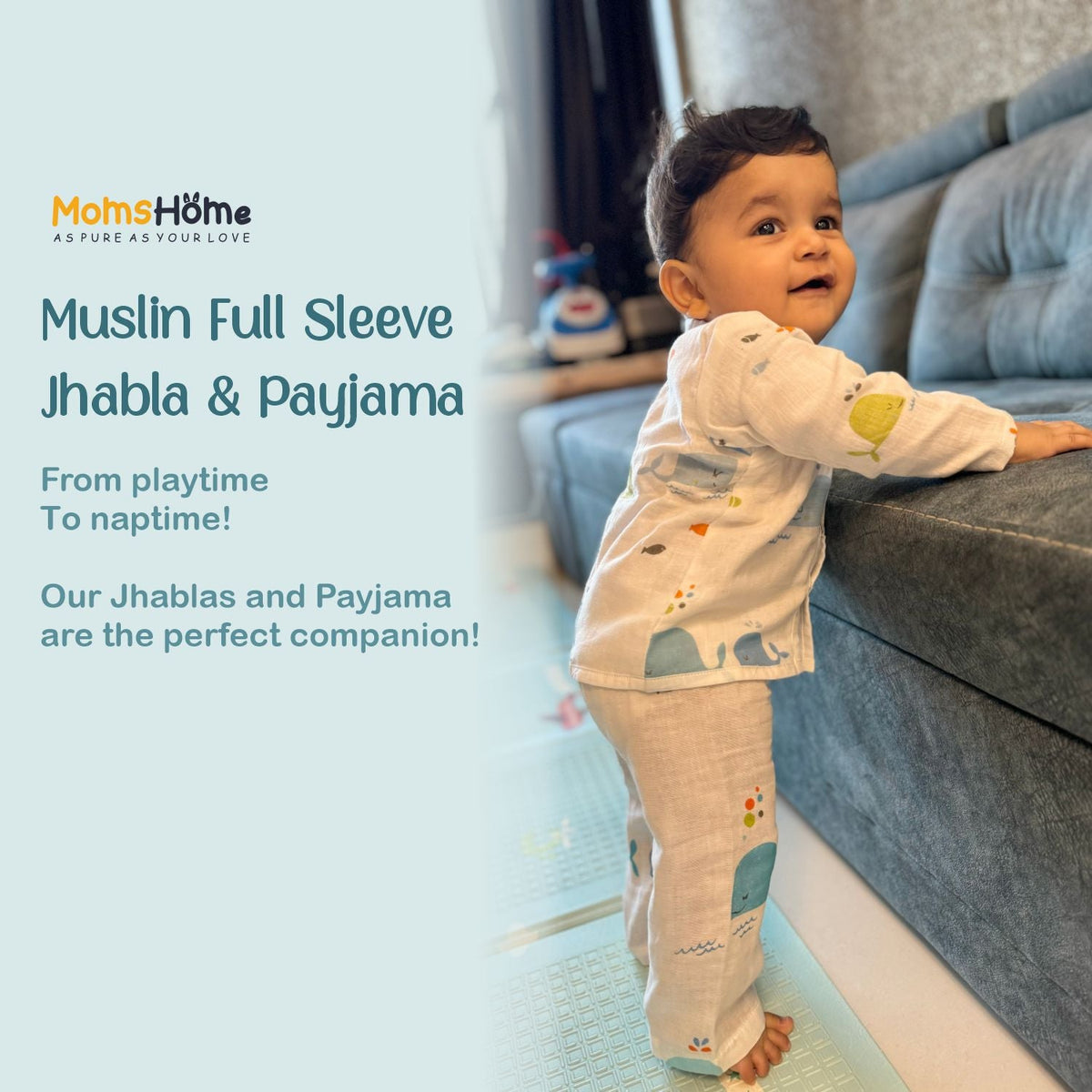 Baby Unisex Organic Cotton Muslin Full Sleeves Jhabla & Payjama - Flamingo - Set of 1