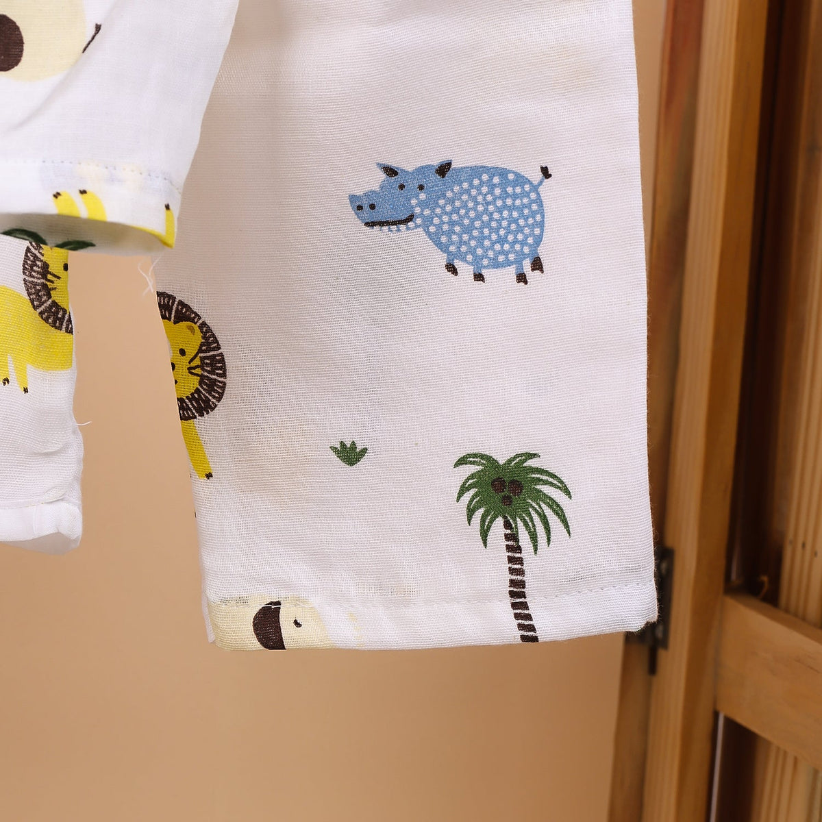 Baby Unisex Organic Cotton Muslin Full Sleeves Jhabla & Payjama - Lion - Set of 1