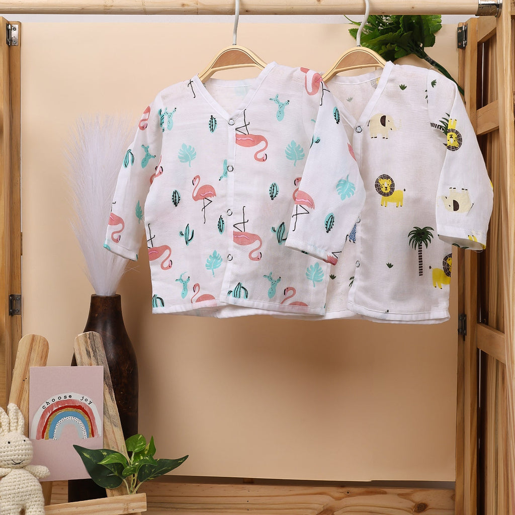 Baby Unisex Organic Cotton Muslin Full Sleeves Jhabla - Pack of 2