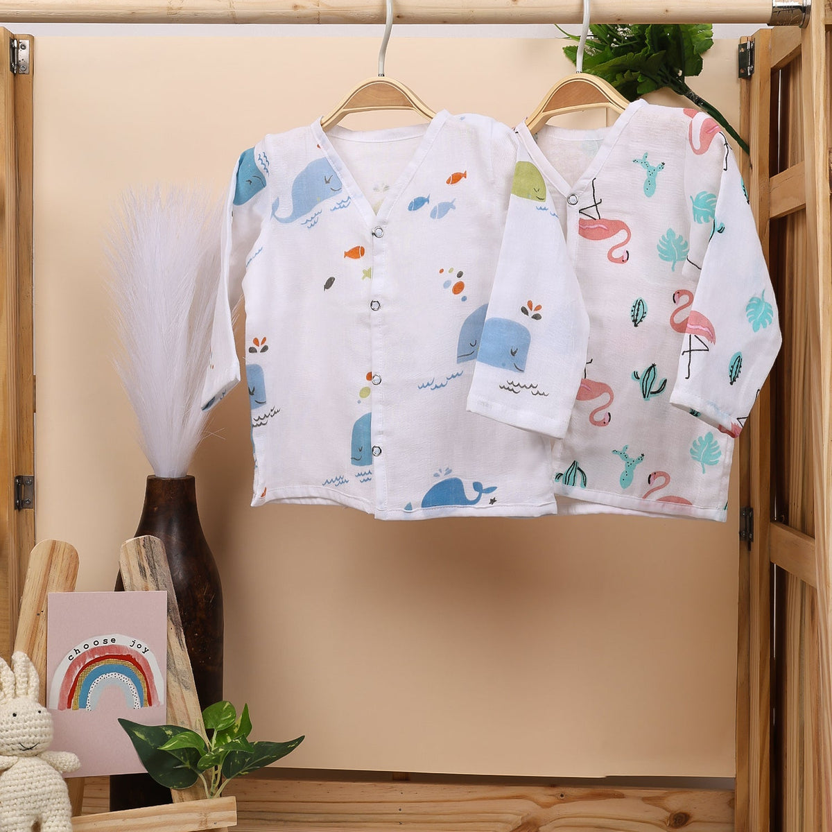 Baby Unisex Organic Cotton Muslin Full Sleeves Jhabla - Pack of 2