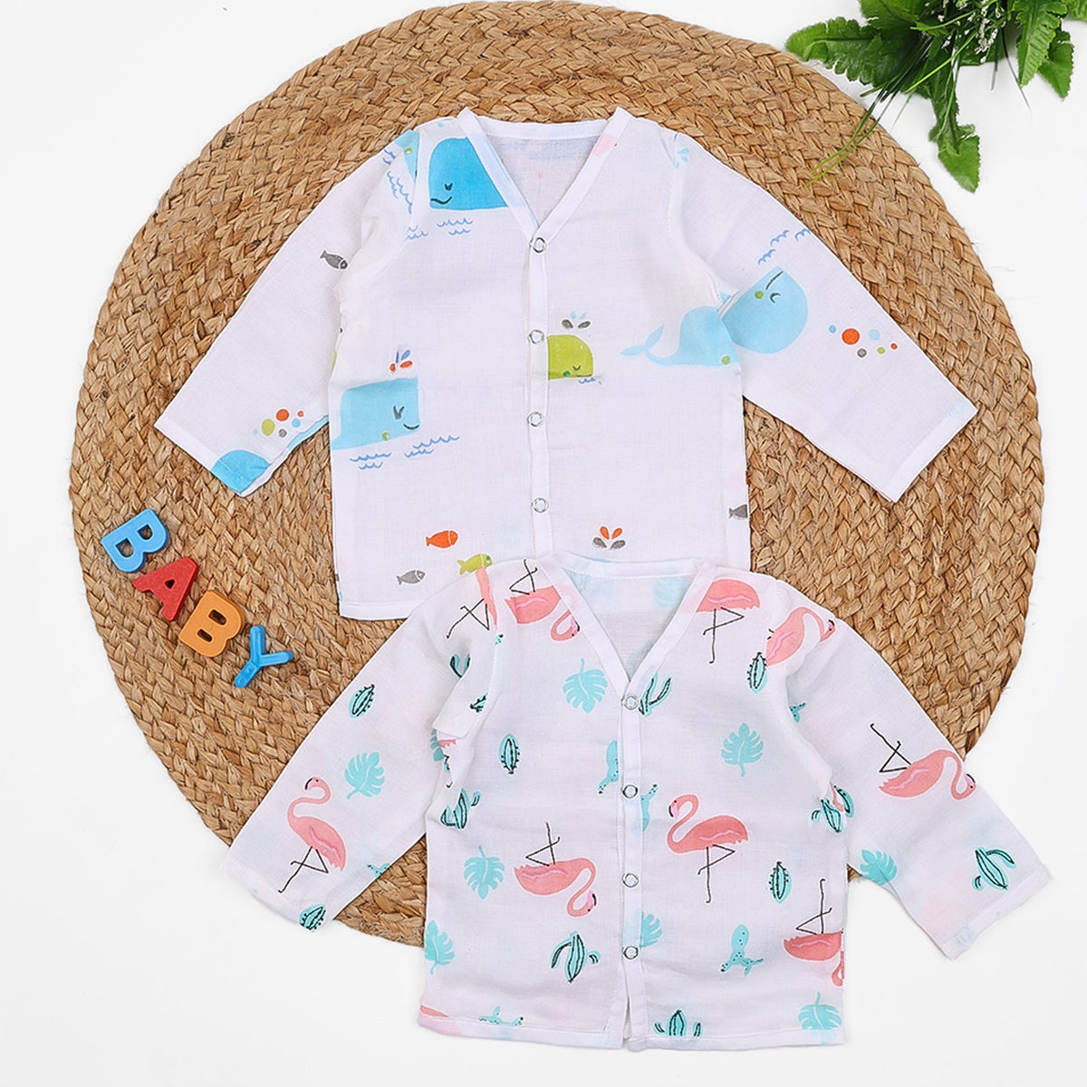 Baby Unisex Organic Cotton Muslin Full Sleeves Jhabla - Pack of 2