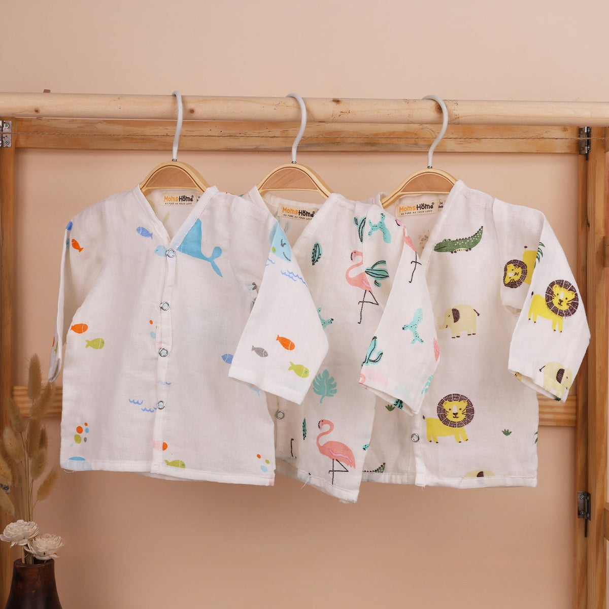 Baby Unisex Organic Cotton Muslin Full Sleeves Jhabla - Pack of 3