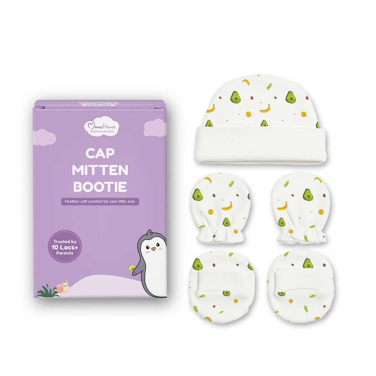 Designer Cap Mitten Bootie Set For New Born Baby - Pack of 1