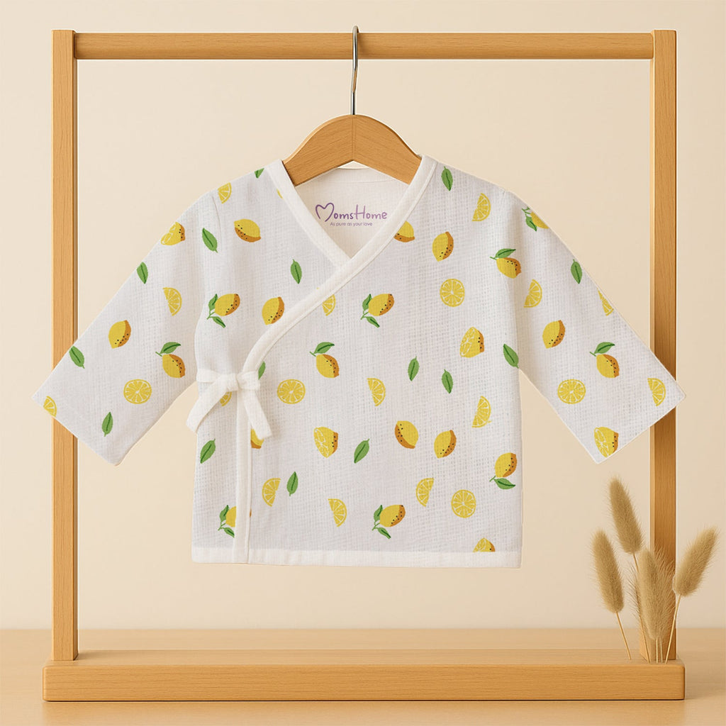 Kids Muslin Front Open Kimono - Lemon