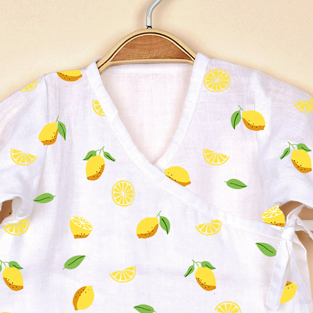 Kids Muslin Front Open Kimono - Lemon