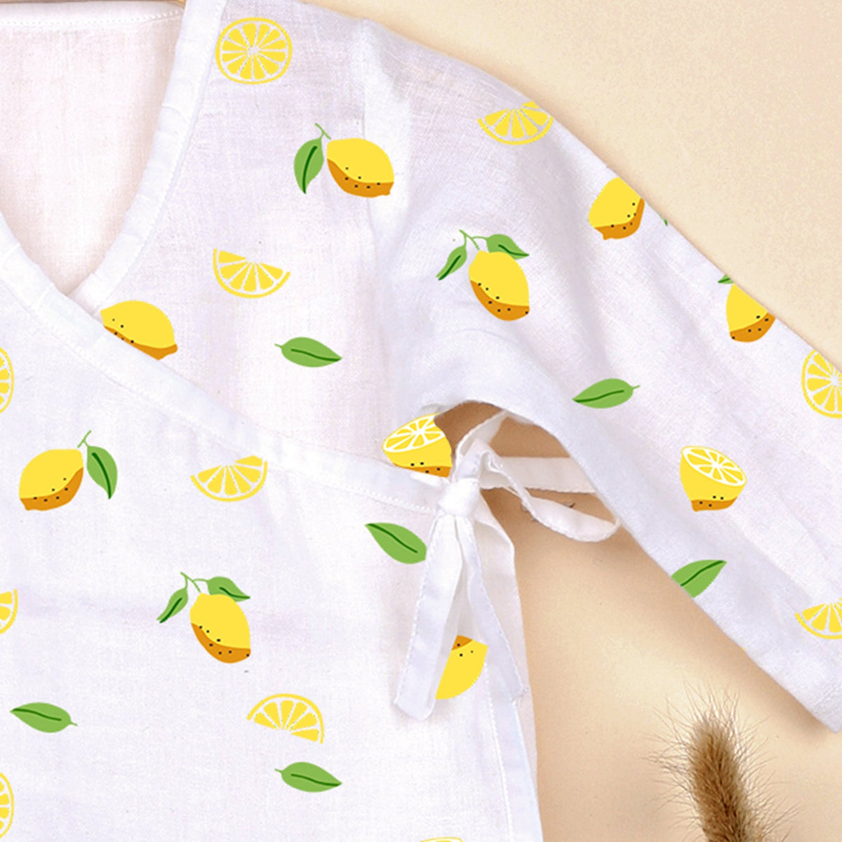 Kids Muslin Front Open Kimono - Lemon