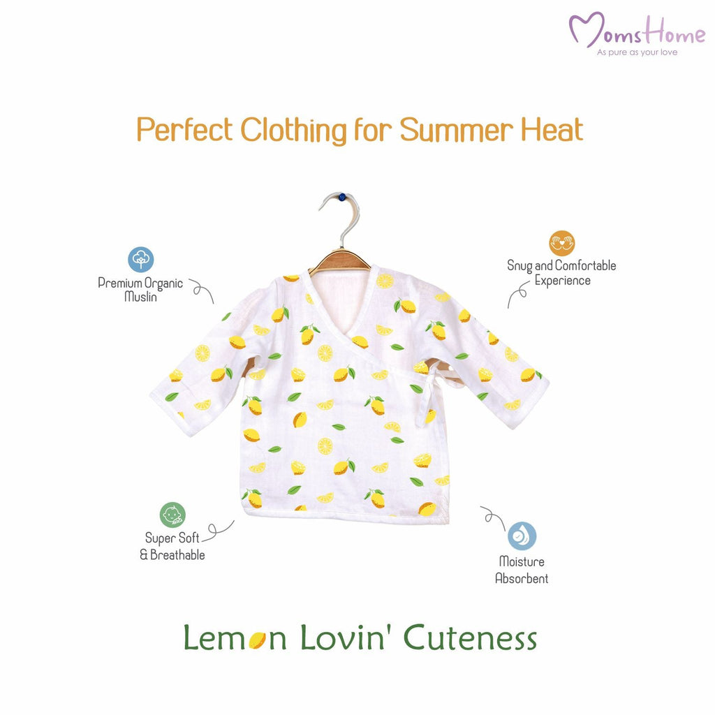 Kids Muslin Front Open Kimono - Lemon