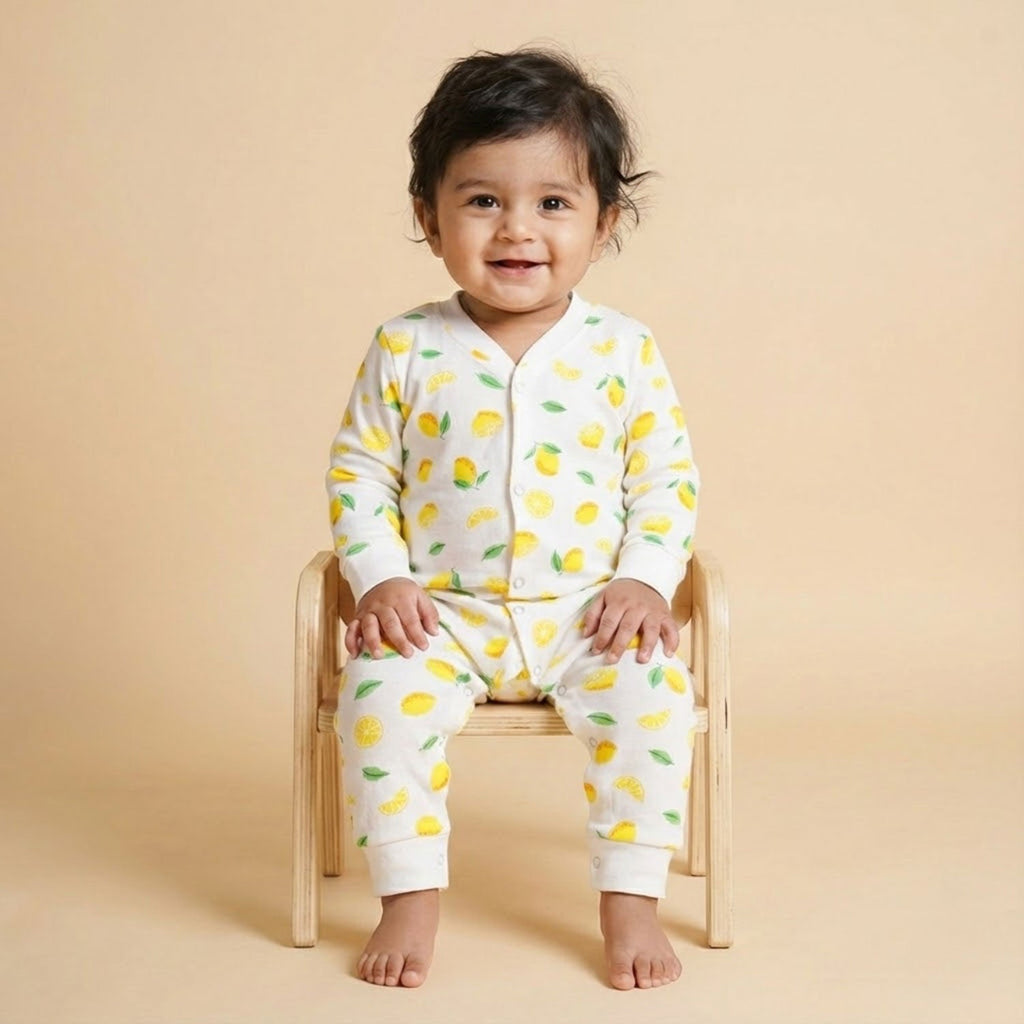 Kids Organic Cotton Full Body Romper - Lemon