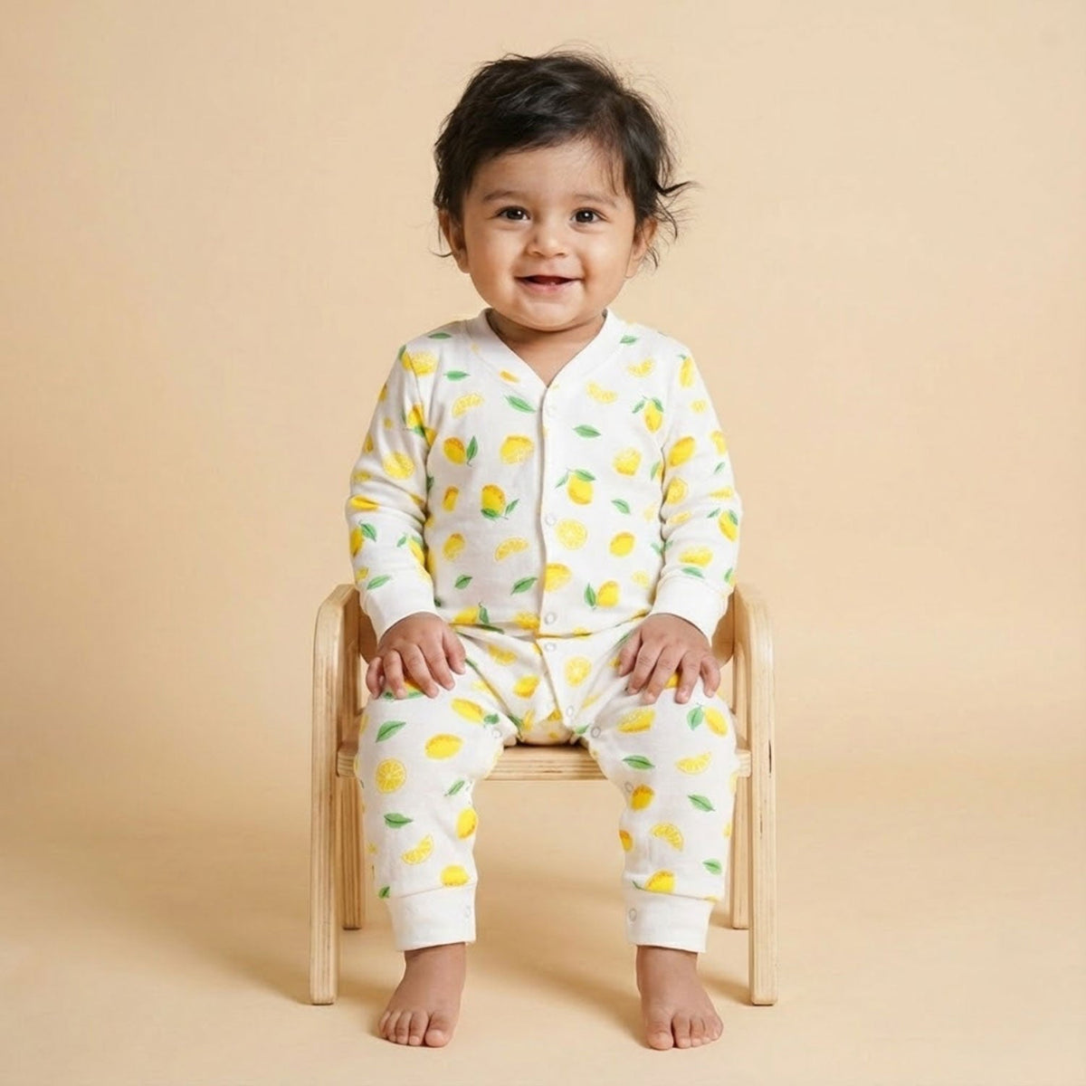 Kids Organic Cotton Full Body Romper - Lemon