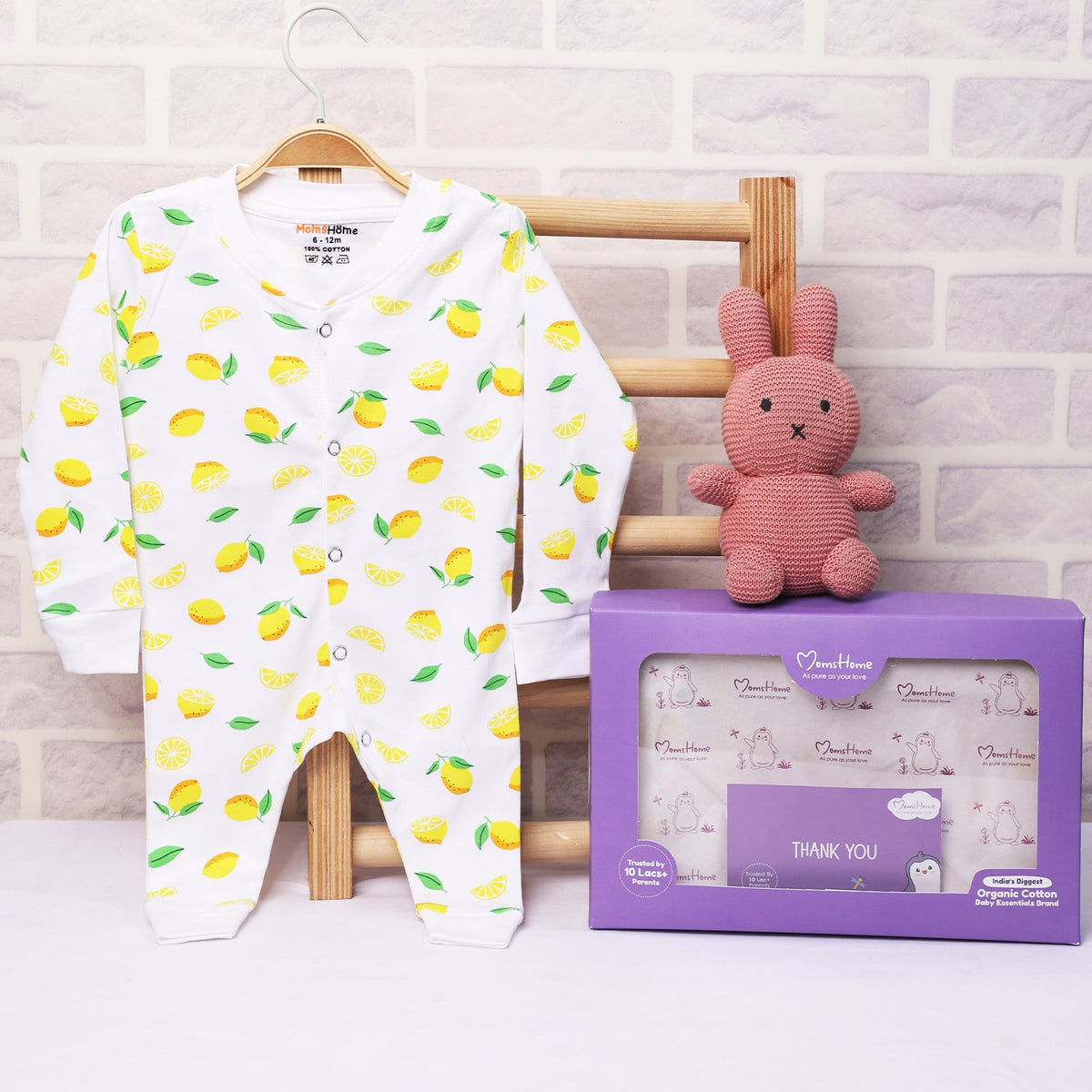 Kids Organic Cotton Full Body Romper - Lemon