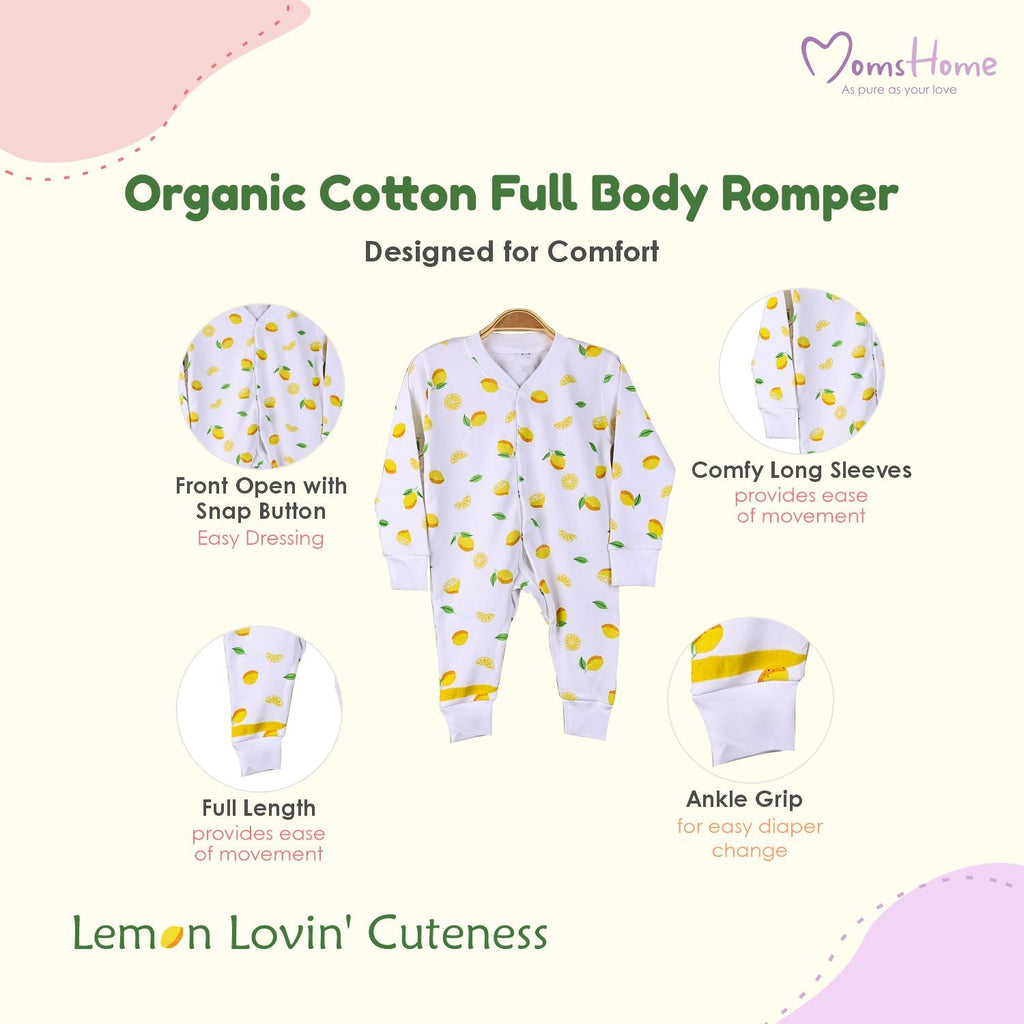 Kids Organic Cotton Full Body Romper - Lemon