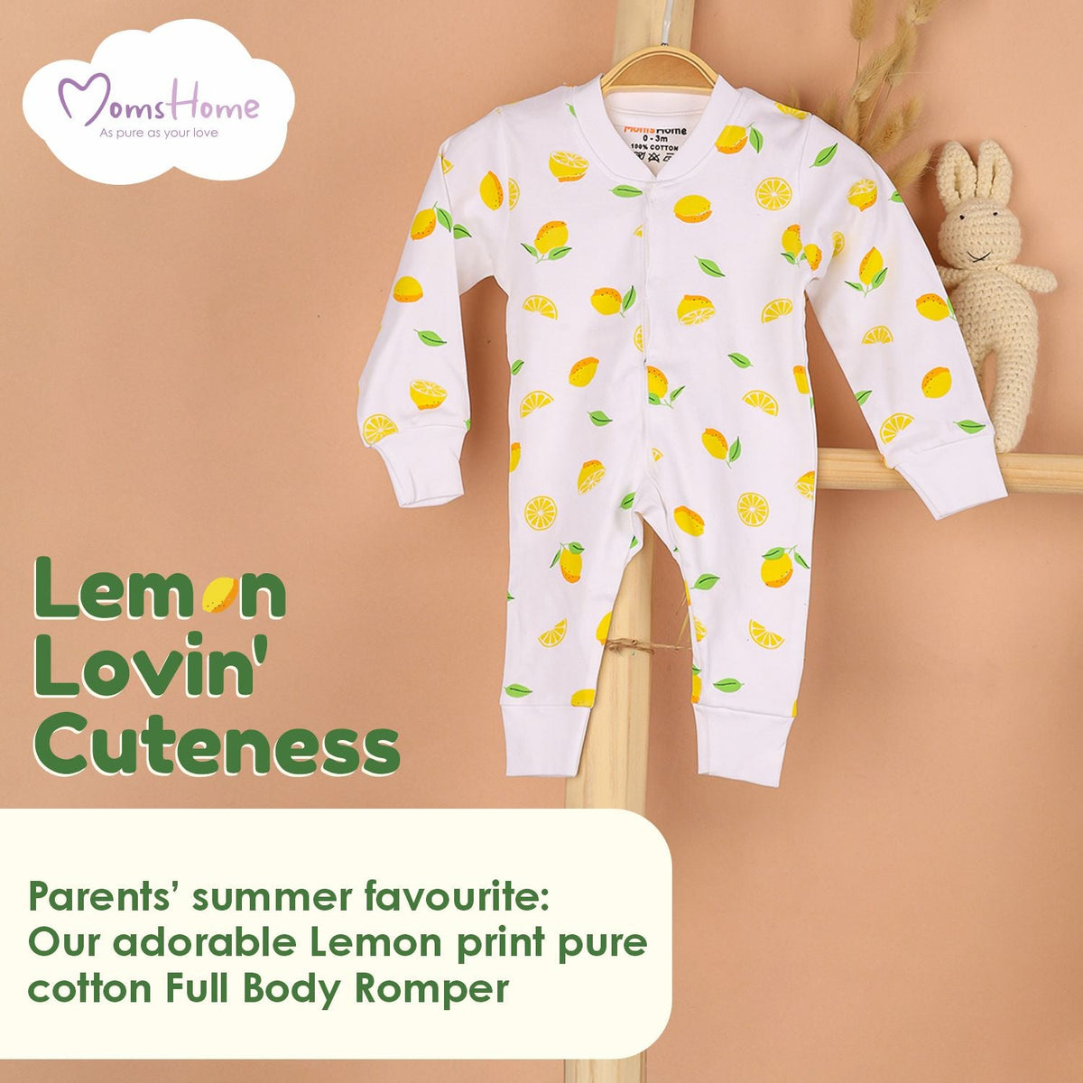 Kids Organic Cotton Full Body Romper - Lemon