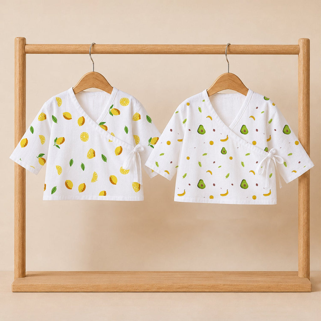 Muslin Front Open Kimono For New Born Baby - Pack of 2