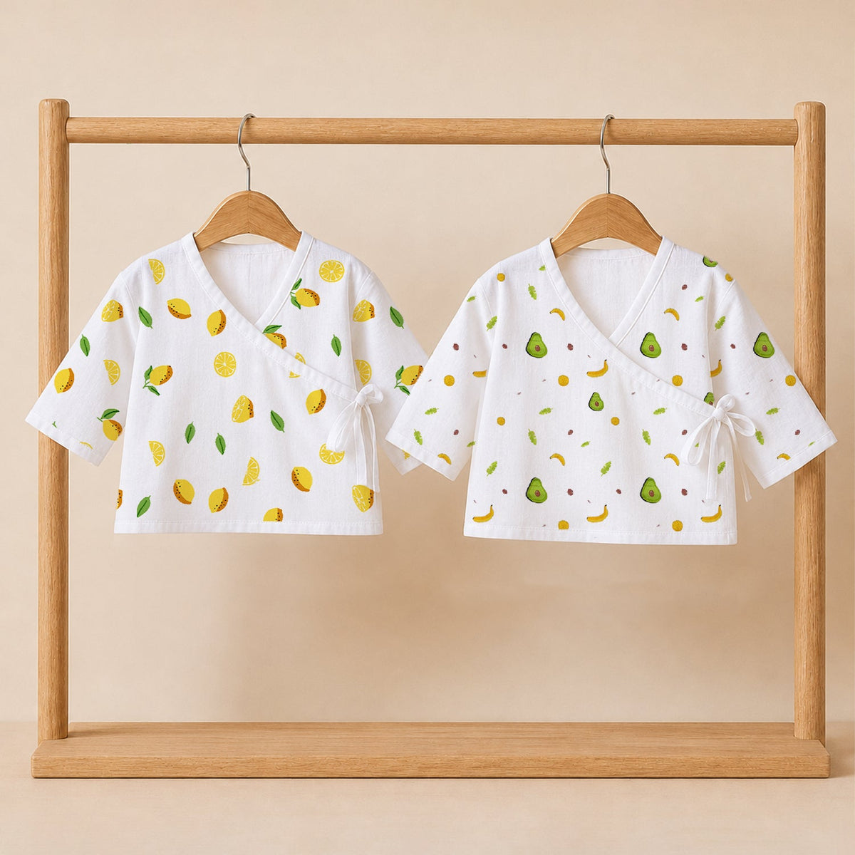 Muslin Front Open Kimono For New Born Baby - Pack of 2