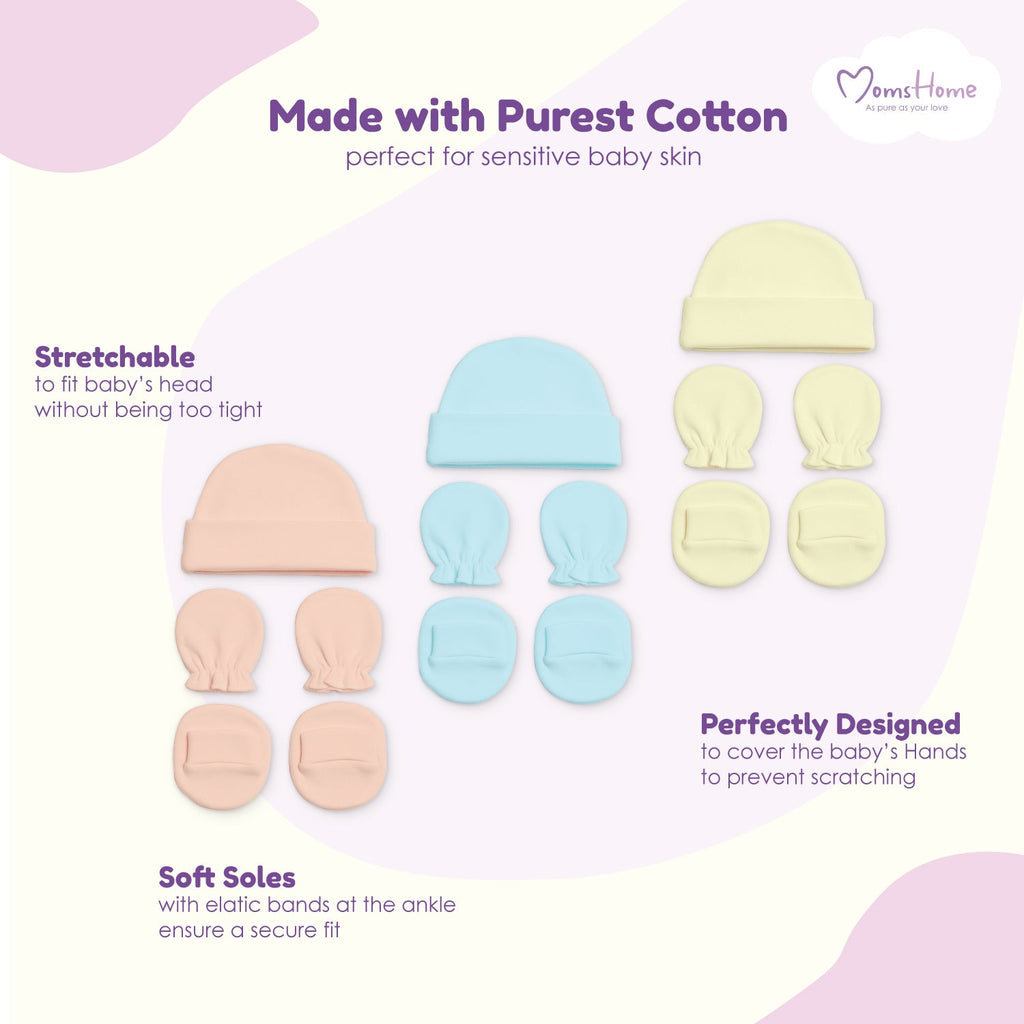 New Born Baby Cap Mitten Bootie Set - Pack of 3