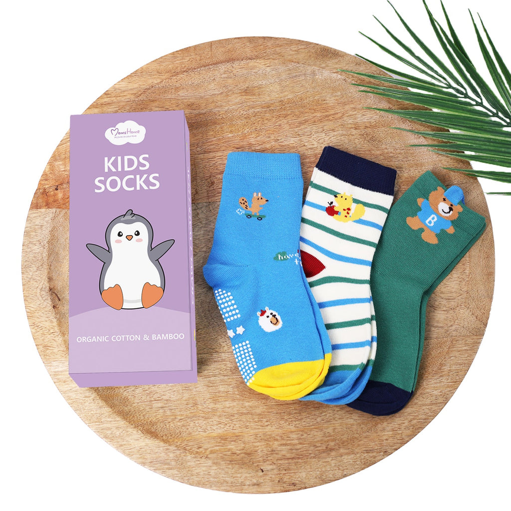 Organic Cotton Anti-Skid Socks for Boys - Pack of 3