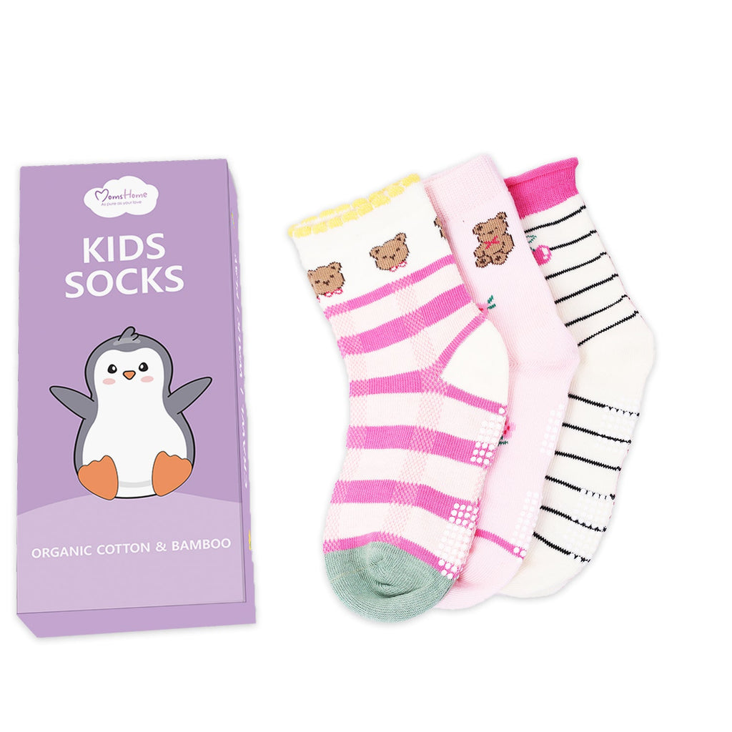 Organic Cotton Anti-Skid Socks for Girls - Pack of 3