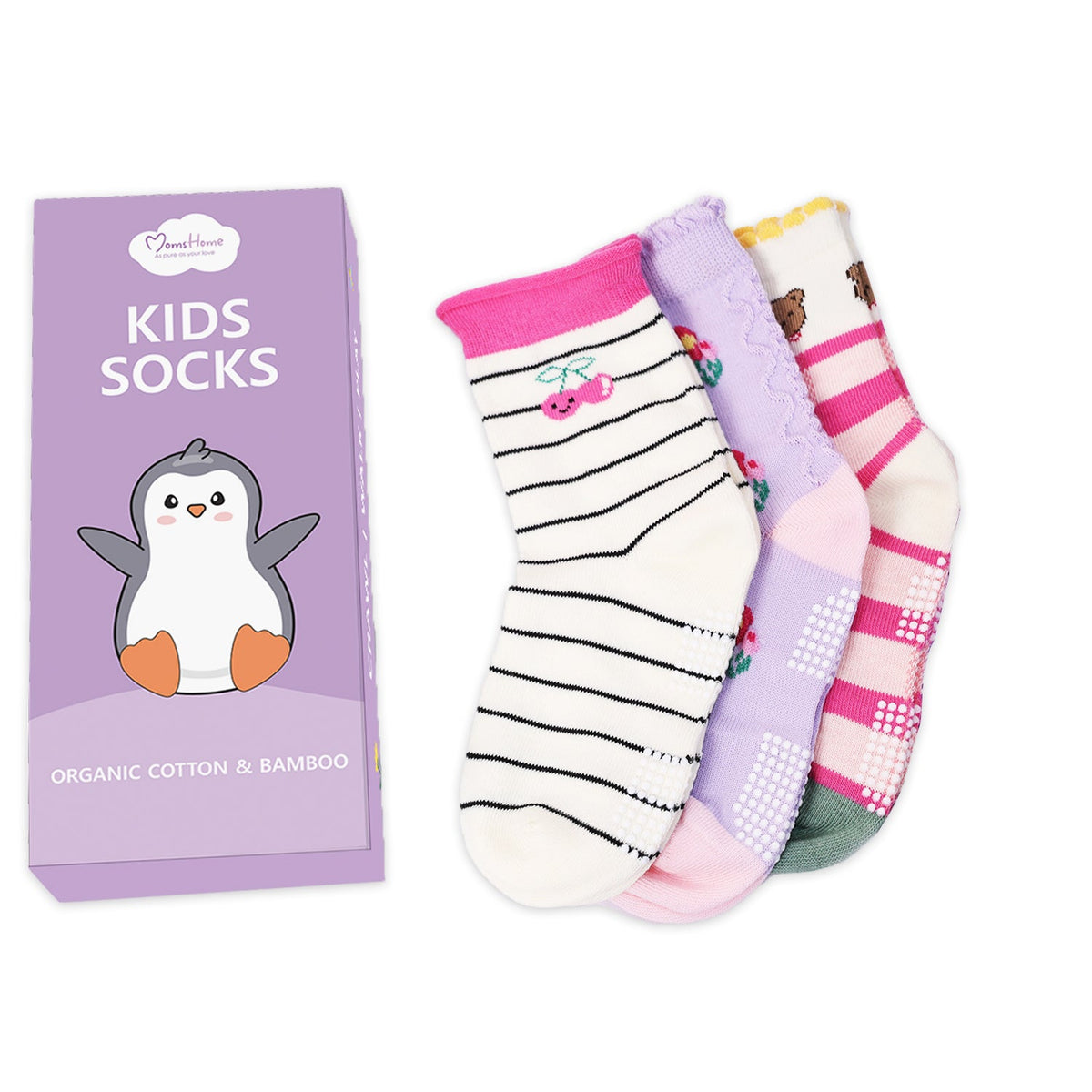Organic Cotton Anti-Skid Socks for Girls - Pack of 3