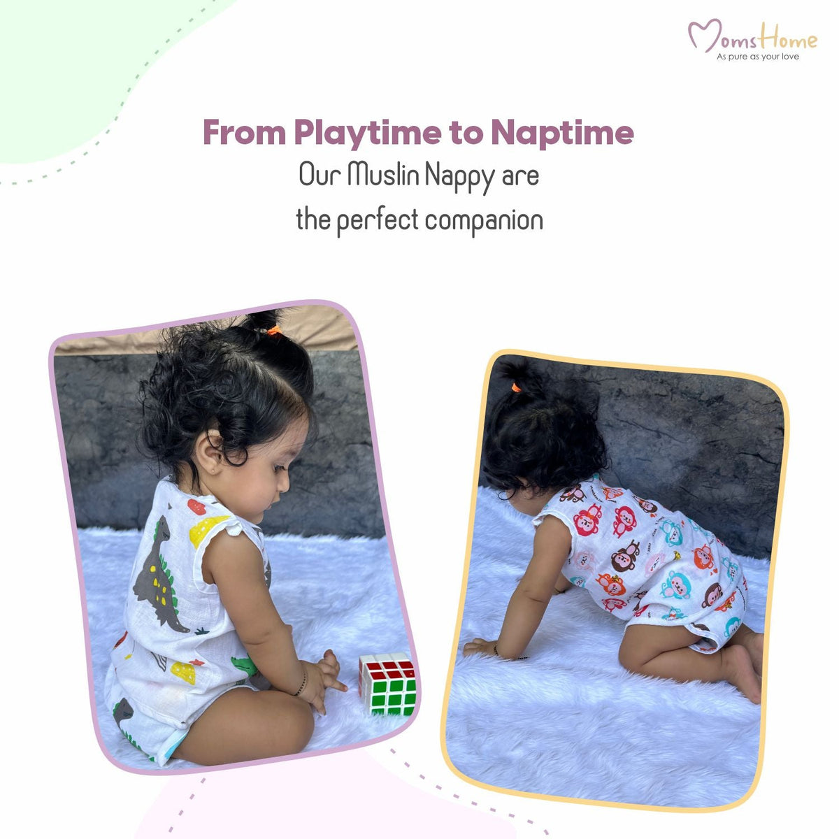 Organic Cotton Baby Muslin Nappies - Pack of 3