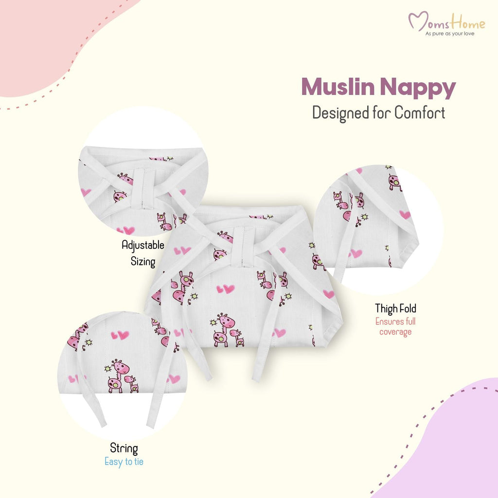 Organic Cotton Baby Muslin Nappies - Pack of 5