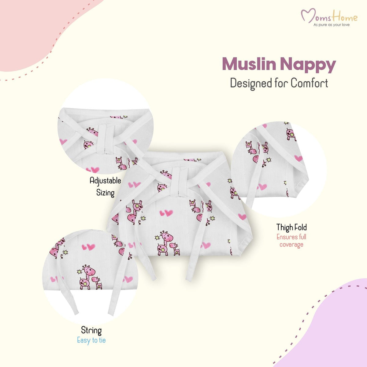 Organic Cotton Baby Muslin Nappies - Pack of 5