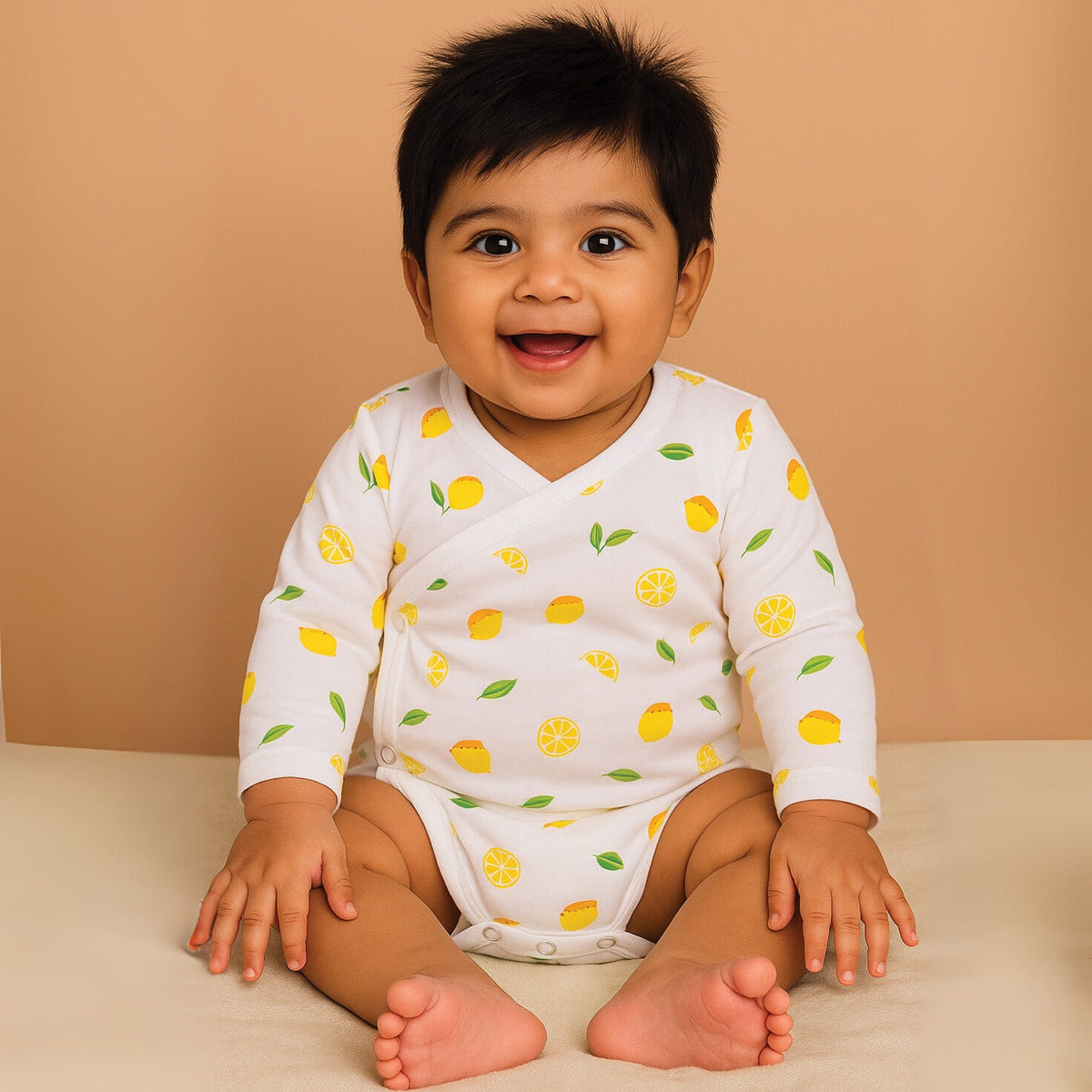 Organic Cotton Front Open Kimono Onesie For New Born Baby - Pack of 1